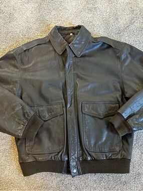 Context Leather Bomber Jacket Men's Medium M Dark Brown Coat Motorcycle Full Zip